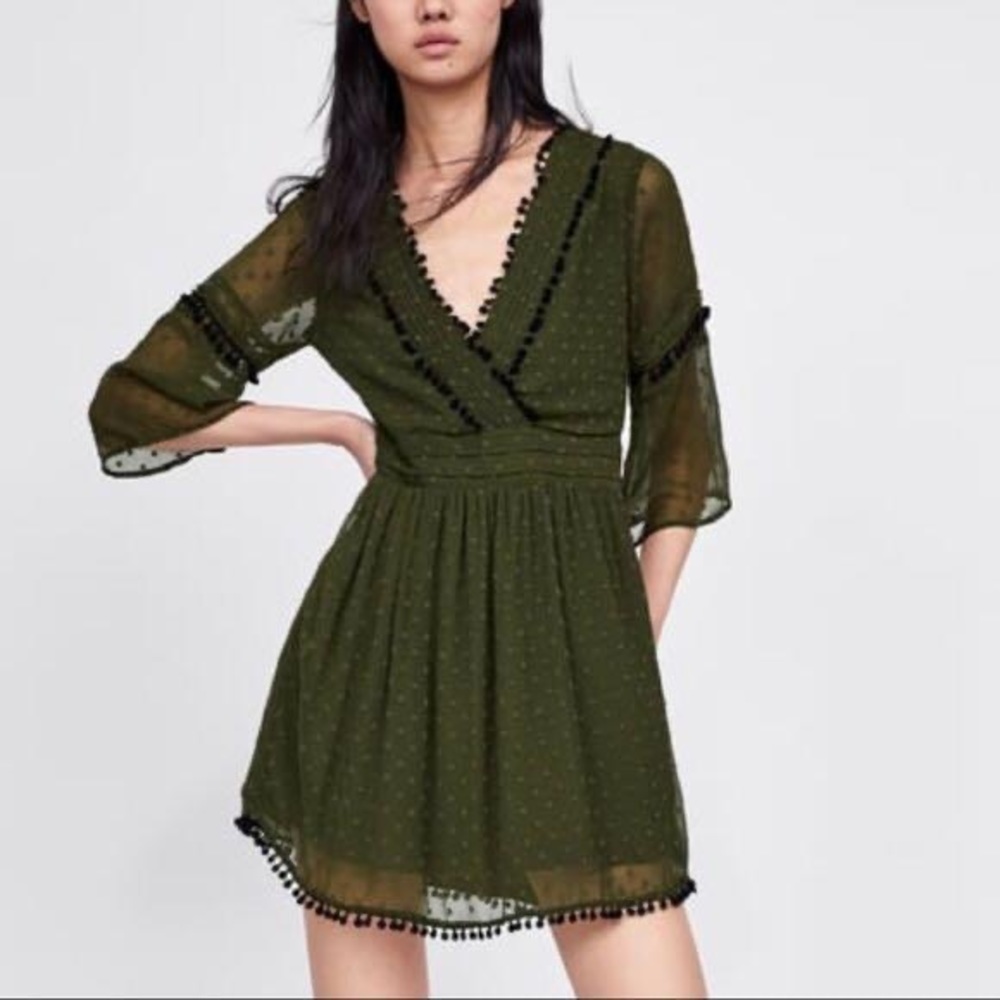 Zara Olive Flutter Sleeve Mini Dress